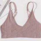 Seamless Tube Top Women's Ribbed V-Neck Wireless Bralette U-Back Daily Wear Bra Sexy Lingerie Adjust Straps Sports Underwear M-L - Matrix Studios