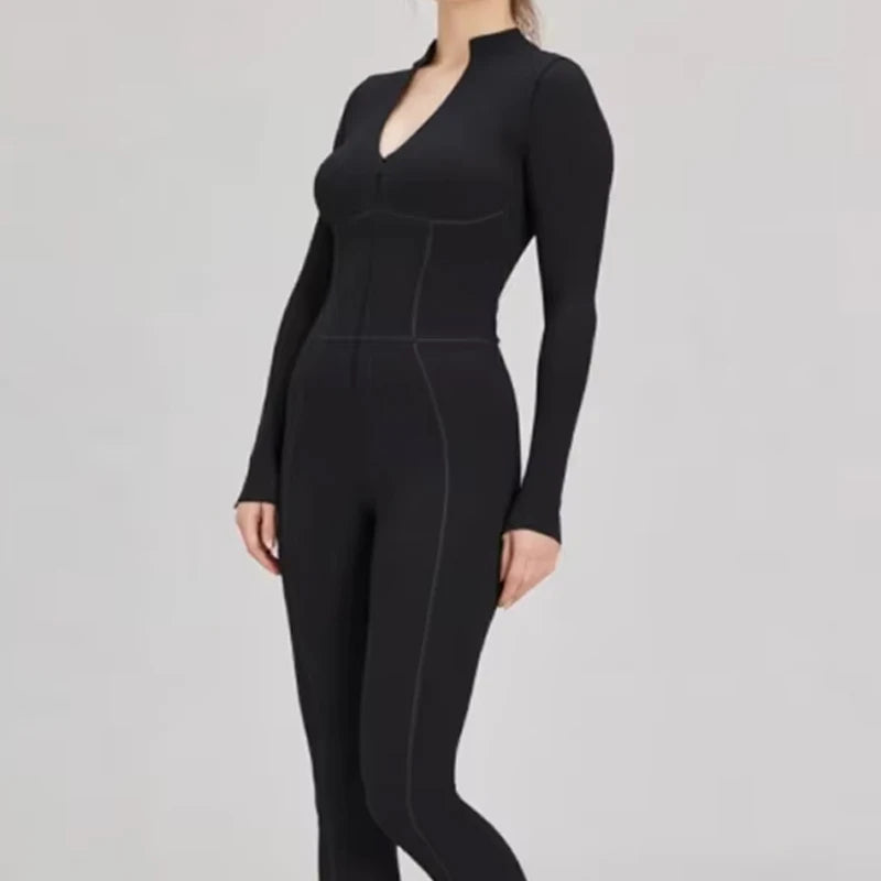 Winter Warm Fleece Sports Jumpsuits Fitness Suits Women's Sportswear Zipper Long Sleeves Tops One-Piece Dance Bodysuit Female - Matrix Studios