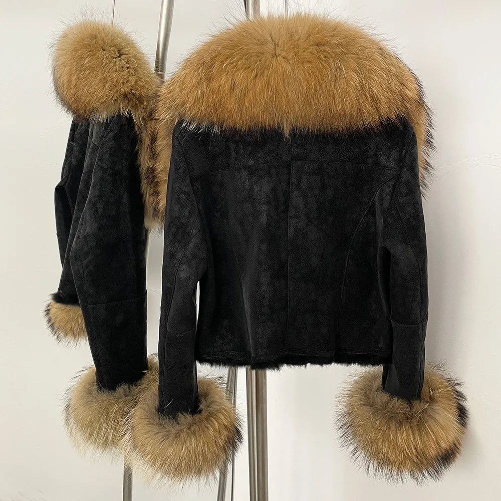 Hot Selling High-quality Big Raccoon Fur Collar Or Fox Fur Collar Winter New Suede Jacket Women Short Fashionable Slim Coat - Matrix Studios