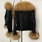 Hot Selling High-quality Big Raccoon Fur Collar Or Fox Fur Collar Winter New Suede Jacket Women Short Fashionable Slim Coat - Matrix Studios