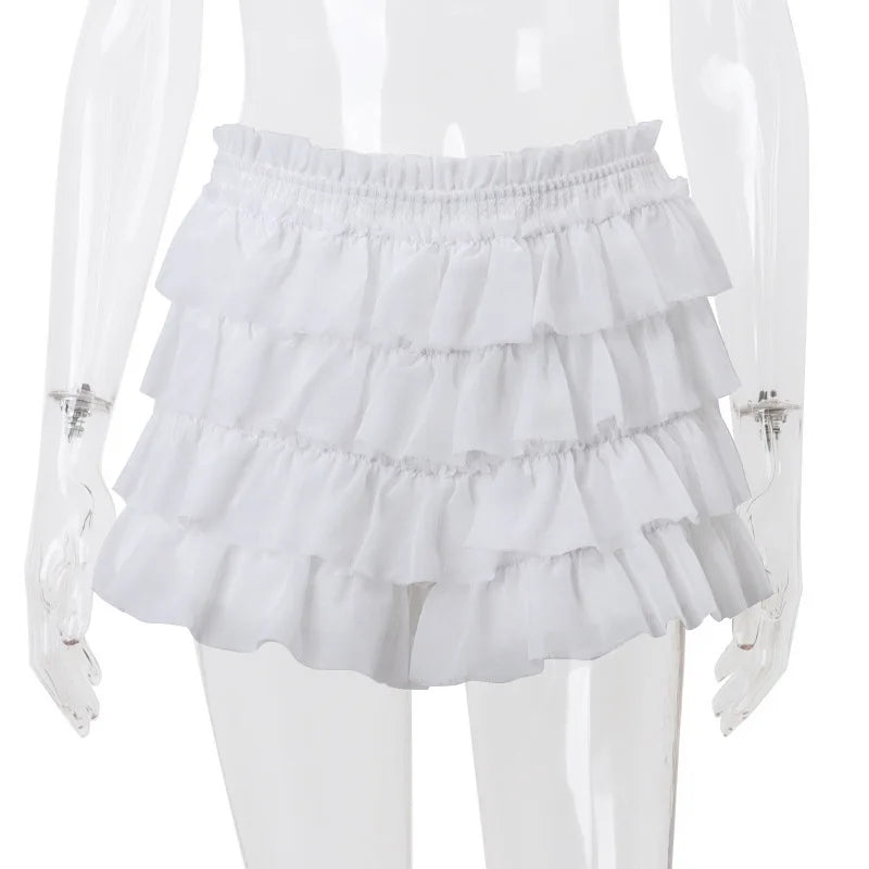 Cryptographic Fashion Y2K Ruffle Tiered Mini Skirts Co-ord Sets Elegant Outfits Tie Front Tops and Skirt 2 Piece Matching Sets - Matrix-studios.com