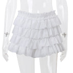 Cryptographic Fashion Y2K Ruffle Tiered Mini Skirts Co-ord Sets Elegant Outfits Tie Front Tops and Skirt 2 Piece Matching Sets - Matrix-studios.com