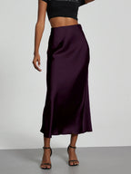 21 Colors New 2026 Women's Elegant High Waist Satin Long Skirts Female Summer Solid Color Faldas - Matrix-studios.com
