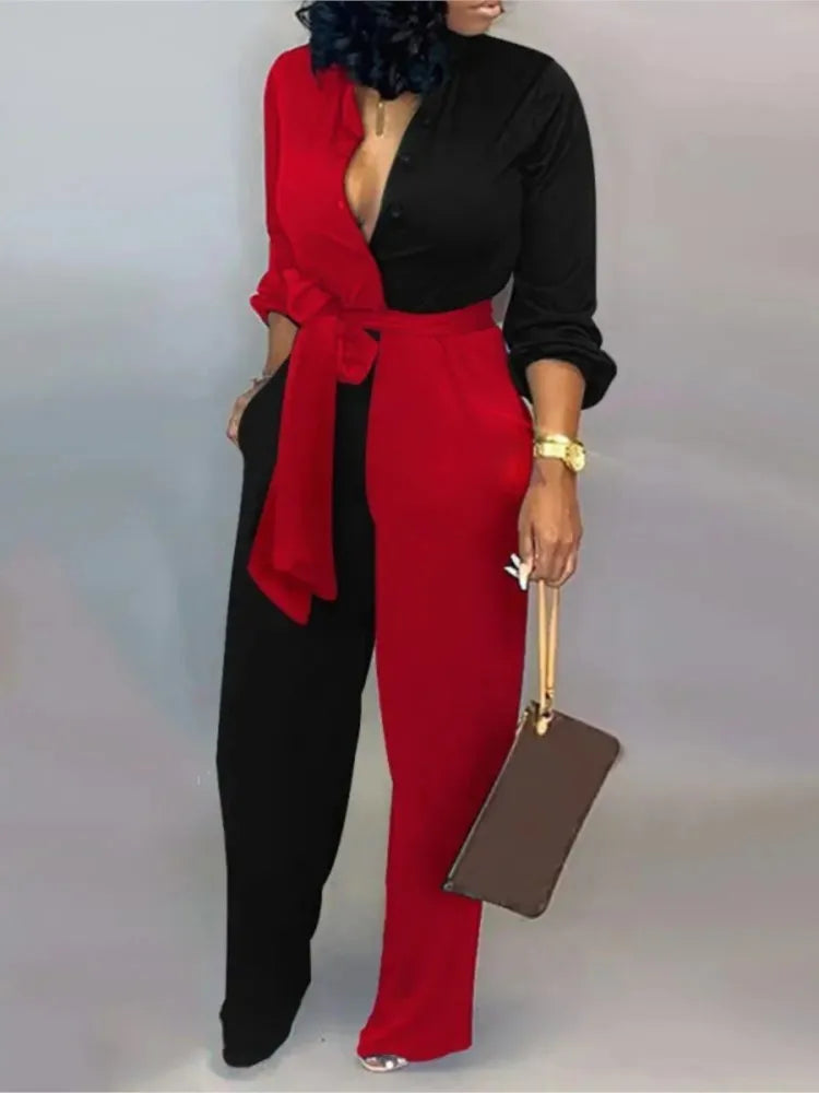 Women Fashion Letter Print Long Sleeve Jumpsuit Spring Button One Piece Overalls Streetwear Autumn Elegant Office Lady Playsuit - Matrix Studios