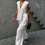 Fashion Women's Trouser Suits Sleeveless V-Neck Top Women Casual Straight Pants Sets Summer Women's Suit Commuter 2 Piece Set - Matrix-studios.com