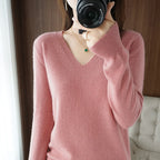 New Cashmere Women's V-neck Pullover Lace Neck Hollow Out Design Casual Knitted Long Sleeve Women's Sweater Autumn And Winter - Matrix-studios.com