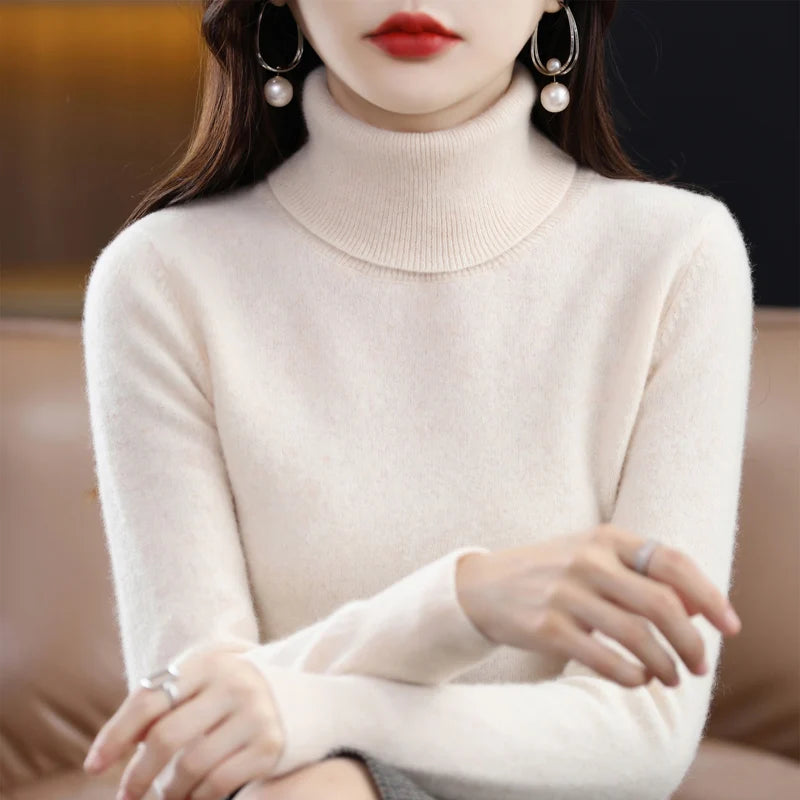 100% Merino Wool Cashmere Sweater Women Knitted Sweater Turtleneck Long Sleeve Pullovers Autumn Winter Clothing Warm Jumper Tops - Matrix Studios