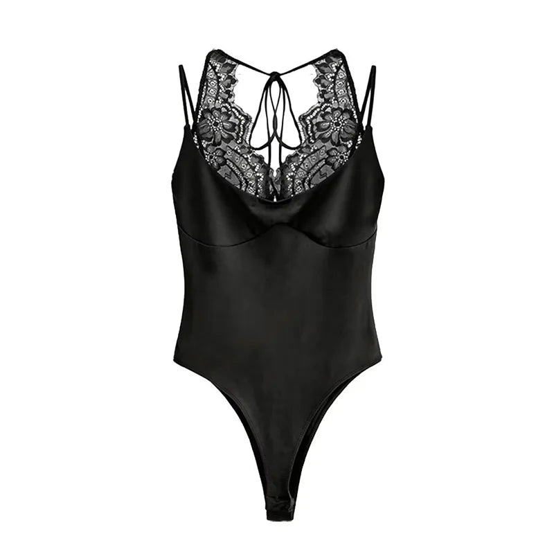 Women's Jumpsuit 2026 Spring New Solid Color Halter Neck Lace Splice Sexy Slim-Fit Romper Personalized Fashion - Matrix Studios