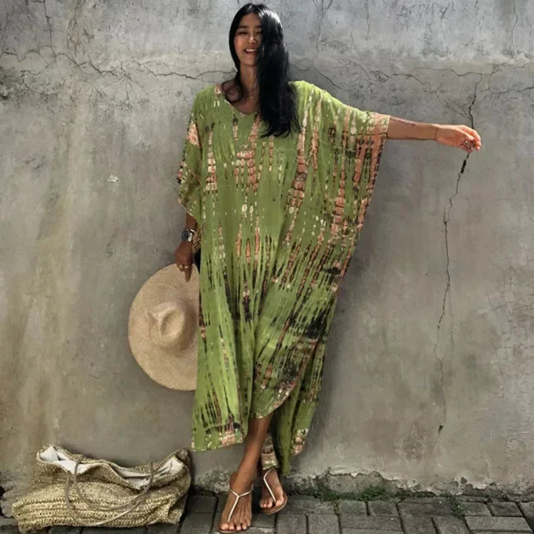2026 Summer Bohemian Striped Print Women Beach Dress Bathing Suit Cover Up Summer Tunic for Woman Beachwear Robe De Plage Kaftan - Matrix Studios