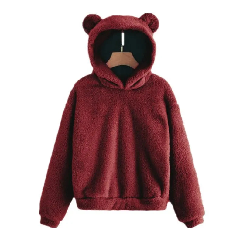 Autumn Winter Women's Hoodies Winter Women Long Sleeve Rabbit Ear Hood Sweatshirt Cute Plush Warm Casual Hoodie Tops - Matrix Studios