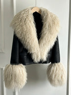 Janveny Luxury Natural Mongolian Sheep Fur Coat Women Winter Short Faux Leather Jacket Female Moto Biker Thick Outwear - Matrix Studios