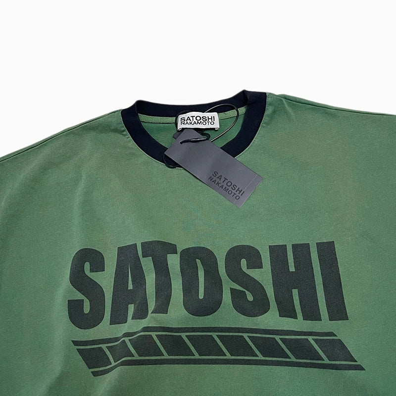 Satoshi Nakamoto Long-Sleeved T-Shirt 26FW Multi-color Patchwork Sleeve Roundneck Letter-Print Tops Loose Casual Design Tee - Matrix-studios.com