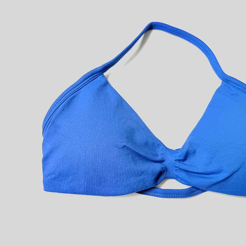 Women Halter Sports Bra Push Up Strappy Sexy Open Back Gym Crop Top Padded Seamless Workout Yoga Tank Tops - Matrix Studios