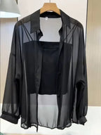 Plus Size Women’s Tops 2025 Summer Breathable and Sun-Proof Ice Silk Button Thin Loose Sheer Chiffon Blouses Shirts Long Sleeve - Matrix-studios.com