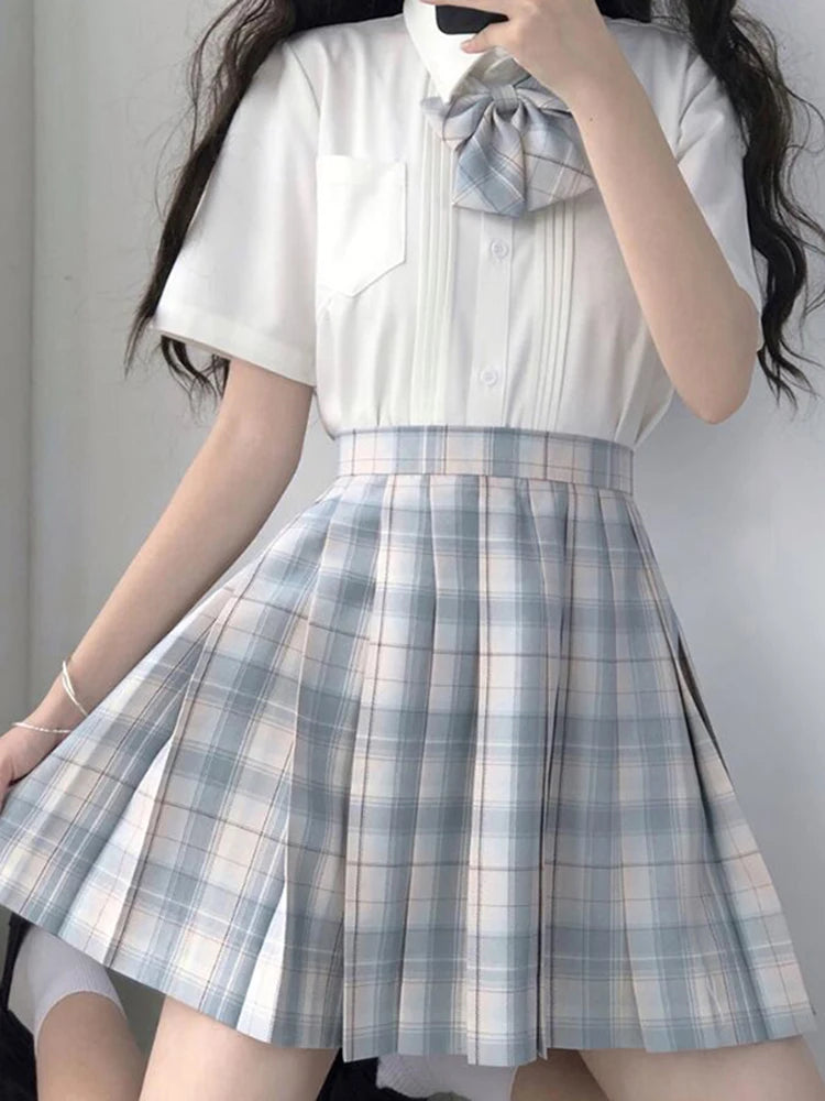 ZOKI Plaid Women Pleated Skirt Bow Knot Summer High Waist Preppy Girls Dance Mini Skirt Cute A Line Harajuku Sexy Japan Faldas - Matrix-studios.com