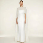 Women Chiffon Long Cape High Low Flowy Poncho Sheer Mesh Shawl and Wraps for Evening Dress Wedding Cover Up Capelet - Matrix Studios