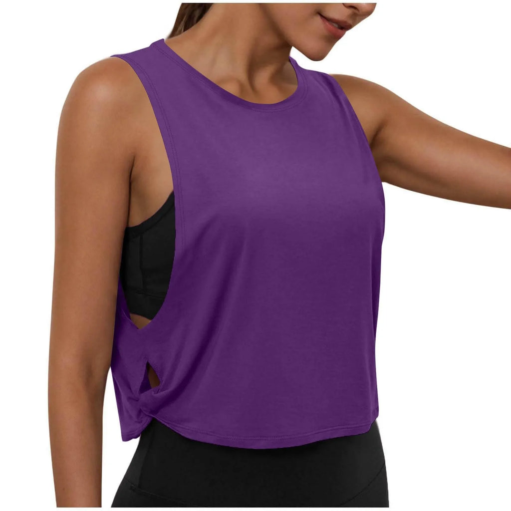 Women Sleeveless Yoga Tops Athletic Vest Breathable Blouse Cover Up Gym Workout Cool T-Shirt Running Short Tank Crop Top - Matrix-studios.com