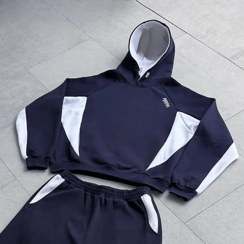 Autumn and winter new trendy men's and women's high street Japanese casual sports letter hooded sweatshirt and pants set