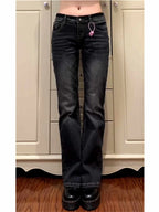 Women's Low Rise Flared Jeans Black Bootcut Jeans American Retro Denim Pants Y2k Japanese 2000s Harajuku Bell Bottom Skinny Jean - Matrix-studios.com