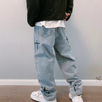 Prints Jeans Men 2023 New Streetwear Baggy Wide Leg Jeans Korean Fashion Drapes Straight Casual Loose Denim Cargo Pants - Matrix Studios