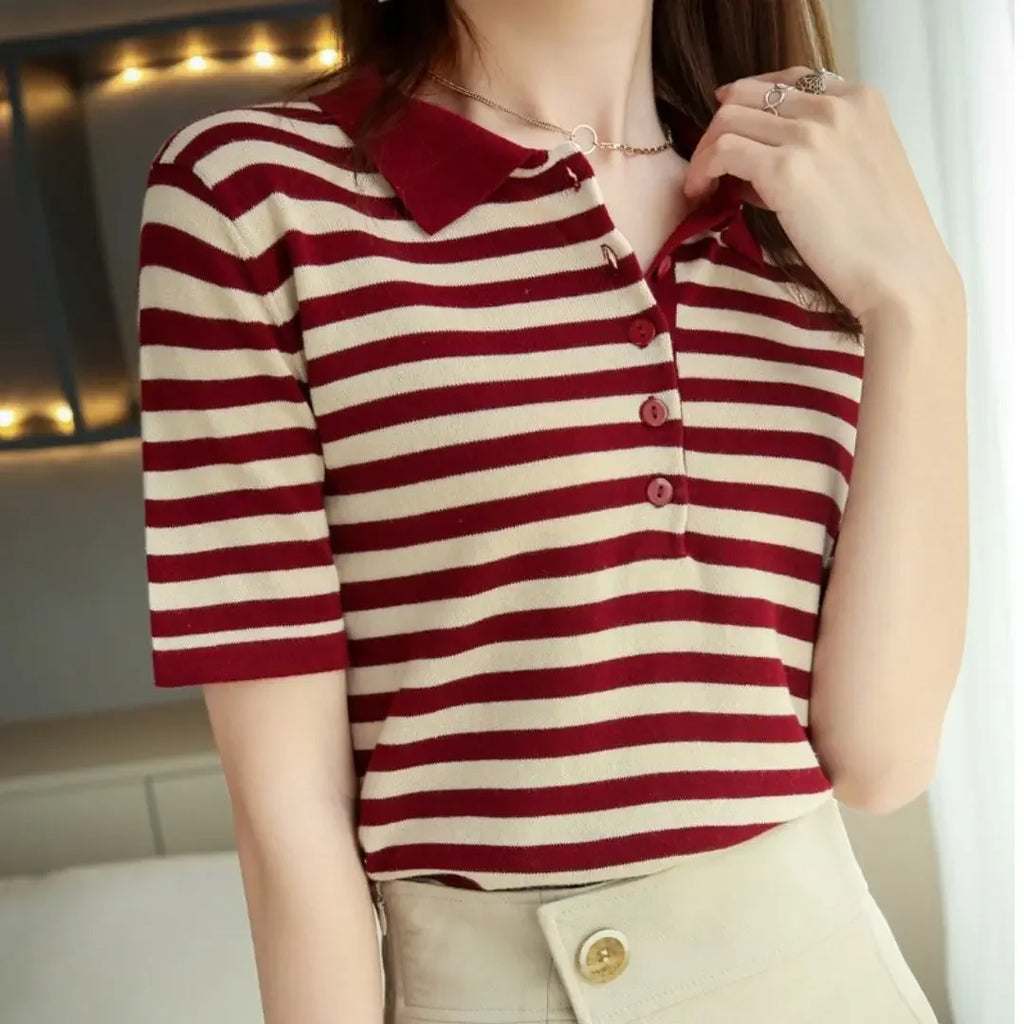 WinvyNee Summer Women's Cotton Striped Polo T-Shirt Women Clothing Tops Short Sleeve Sweater Casual Basic Pullover A1002004A - Matrix-studios.com