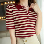 WinvyNee Summer Women's Cotton Striped Polo T-Shirt Women Clothing Tops Short Sleeve Sweater Casual Basic Pullover A1002004A - Matrix-studios.com