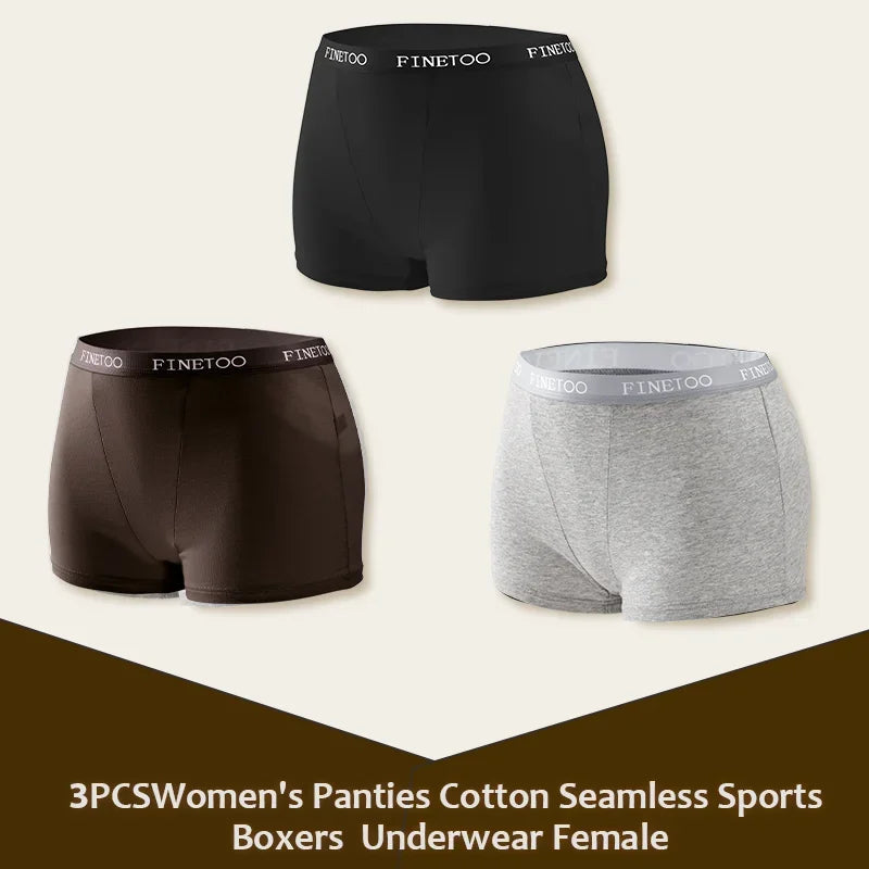 3Pcs Women's Panties Cotton Seamless Sports Boxers Underwear Female Solid Color Briefs Lingerie Intimate Underpant Finetoo S-XXL - Matrix Studios