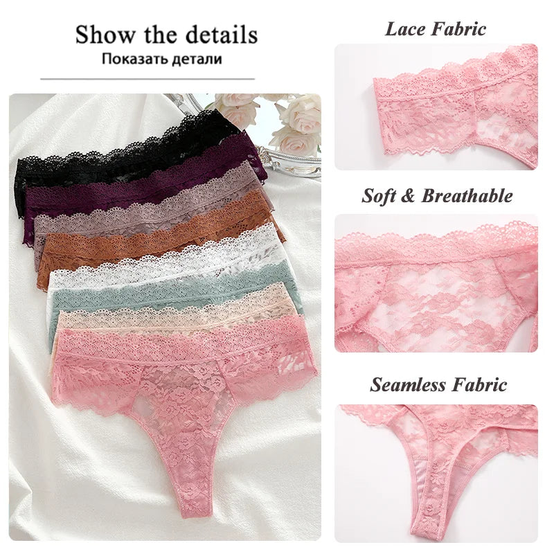 3Pcs Lace Sexy Thongs Women Low-Rise Briefs Sexy Soft Ladies Underwear Trendy Floral Underpants Female Flowery Panty Lingerie - Matrix Studios