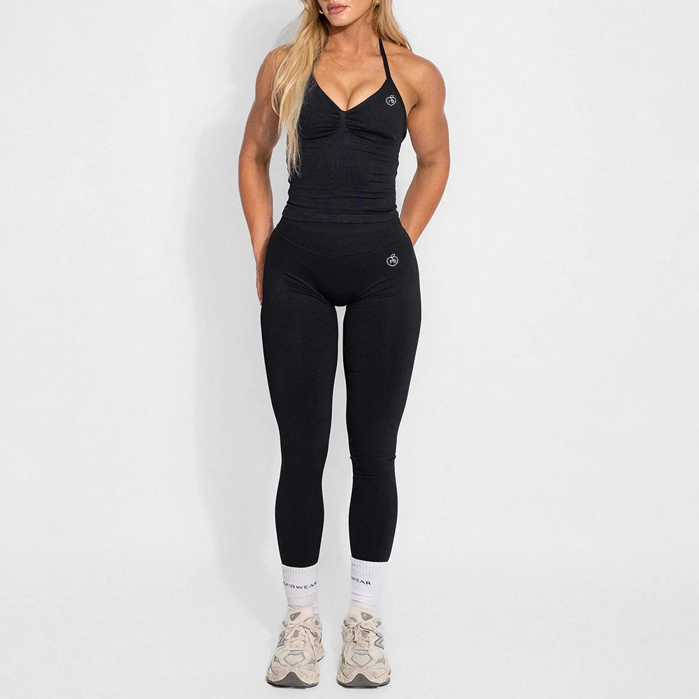 Women's Yoga Set Bum Balance Fitted Halter Tops & Shaping Pants 2pcs Yoga Sportwear Workout Gym Clothing High Waist Leggings Set - Matrix-studios.com