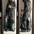 American Trend Retro Gothic Embroidery Graphics Washed Baggy Jeans Women's Y2K New Harajuku Hip-Hop Punk Rock Couple Street Wear - Matrix Studios