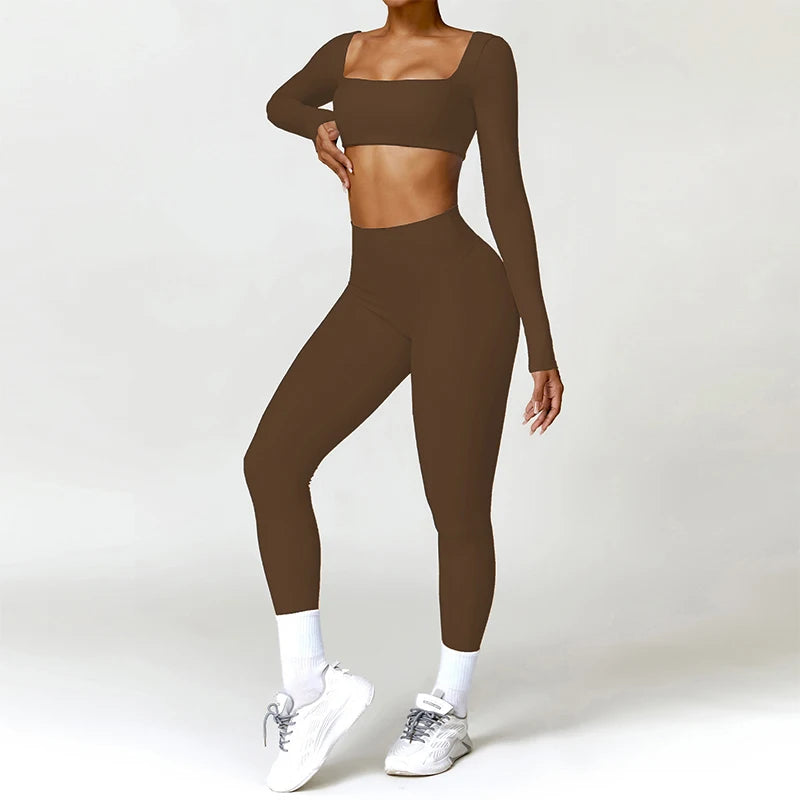 Summer 2PCS Yoga Suit Sports Set Women Quick-Dry Gym Set Women Tracksuit Running Workout Long Sleeve Sports Shirt Yoga Clothing - Matrix-studios.com