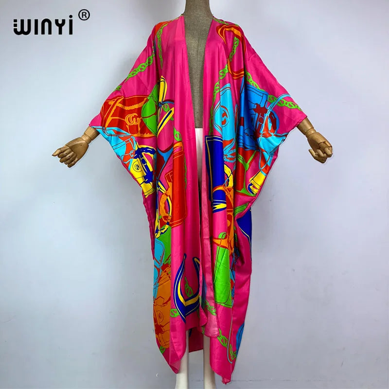 WINYI Kimono Africa Summer Boho Print Beach Outfits for Women Cover-Up Long Coat Elegant Coat Beach Outfits for Women Maxi Dress - Matrix Studios
