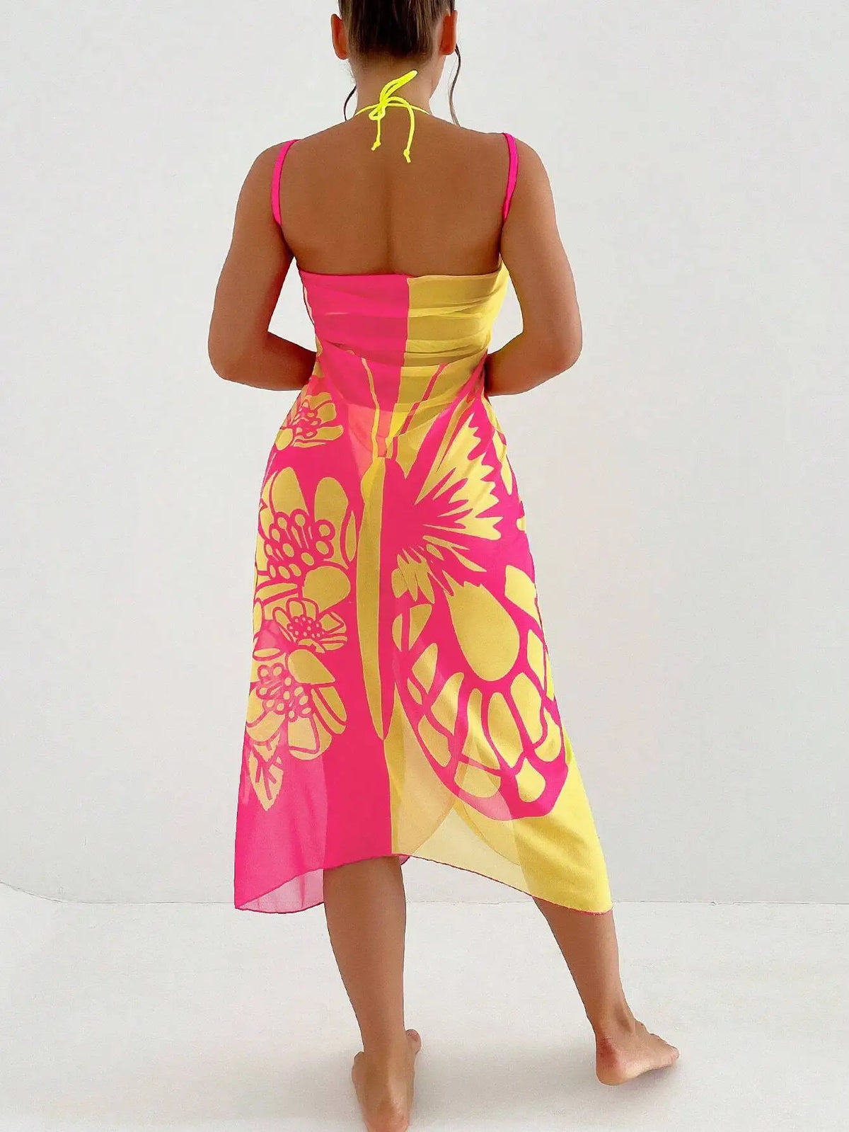 Sexy Butterfly Print Cover Up 2027 Women Black Patchwork Mesh Dress Tunic Bikini Lady Elegant Bath Sarong Wrap Skirt Beachwear - Matrix Studios