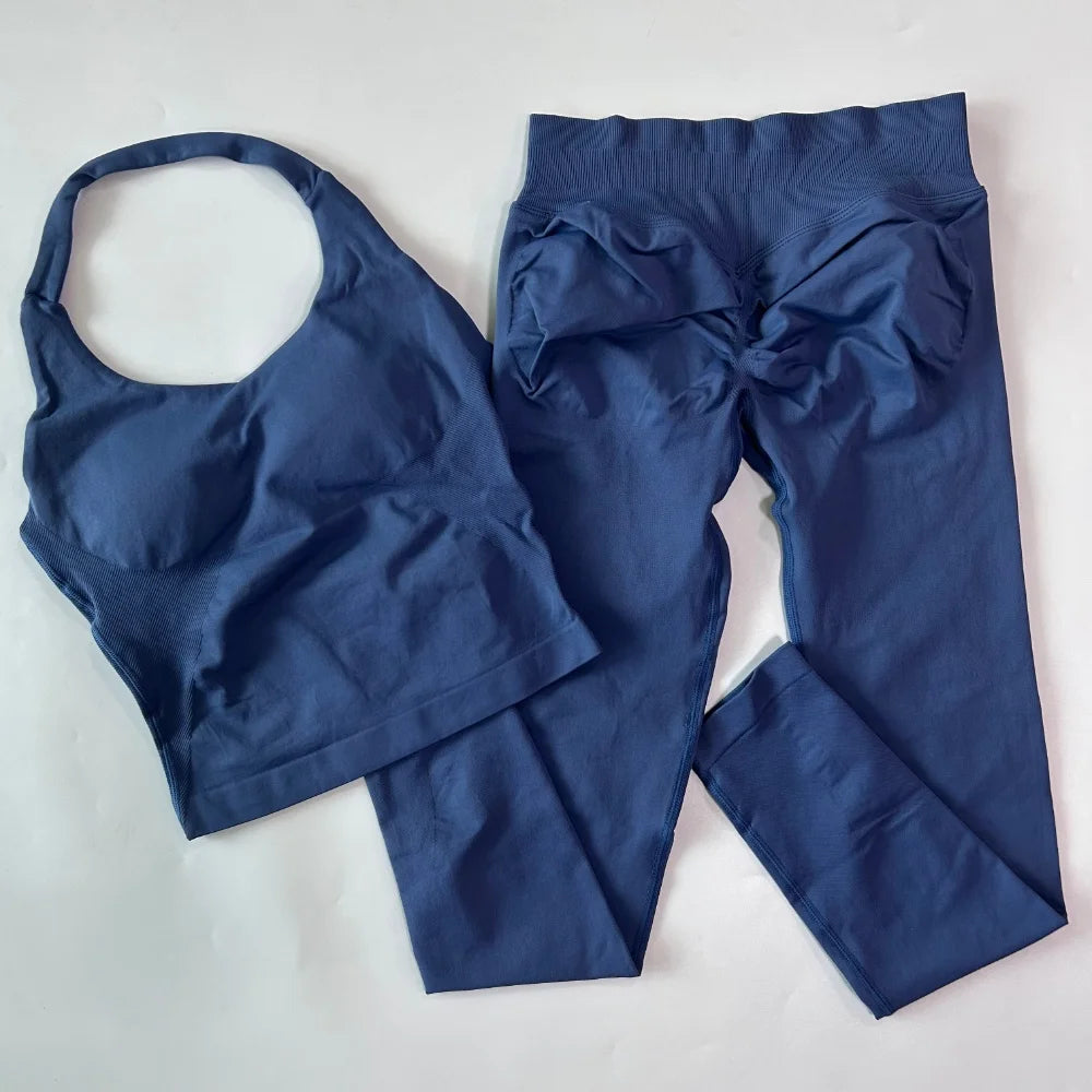 1-2pcs Gym Set Women Backless Tank Tops High Waist Scrunch Seamless Shorts High Waist Yoga Leggings Workout Sets Gym Suit - Matrix-studios.com