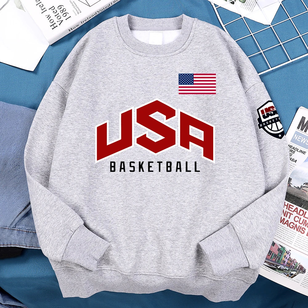 USA Basketballer Printed Street Casual Hoody Men Women Hip Hop Oversized Clothing Loose Warm Fleece Sweatshirts Couple Hoodies - Matrix Studios