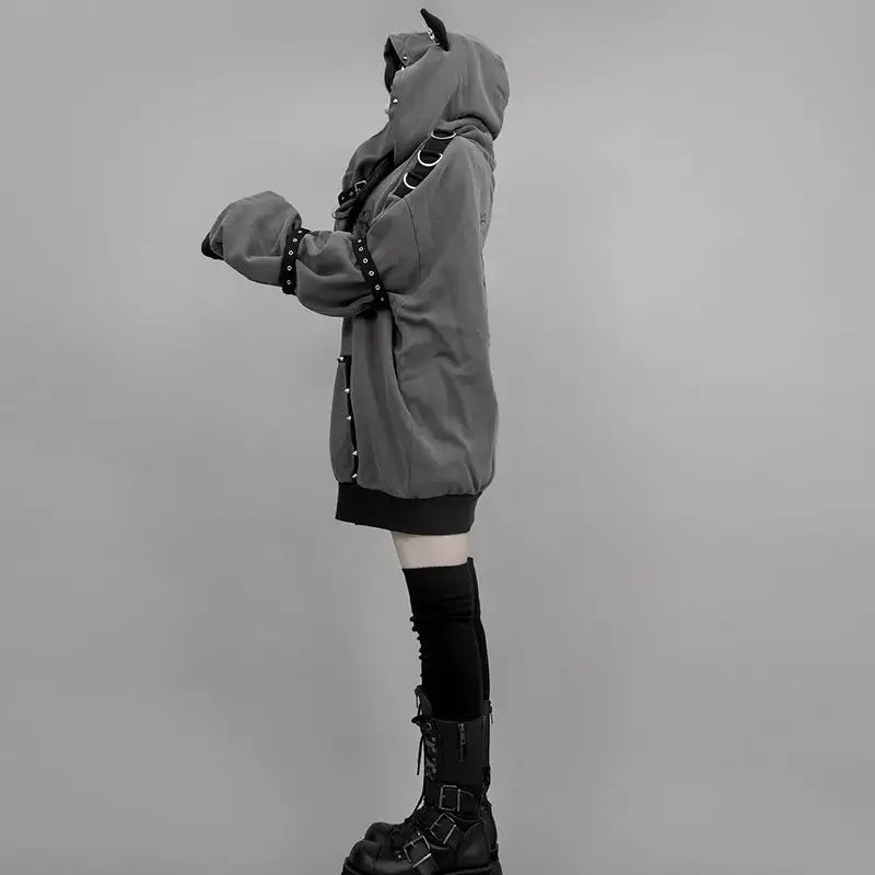 Streetwear Harajuku Hoodies Jackets Women's Clothing Hooded Punk Zipper Coat Japanese Rivet Print Fashion Casual Y2k Sweatshirts - Matrix Studios