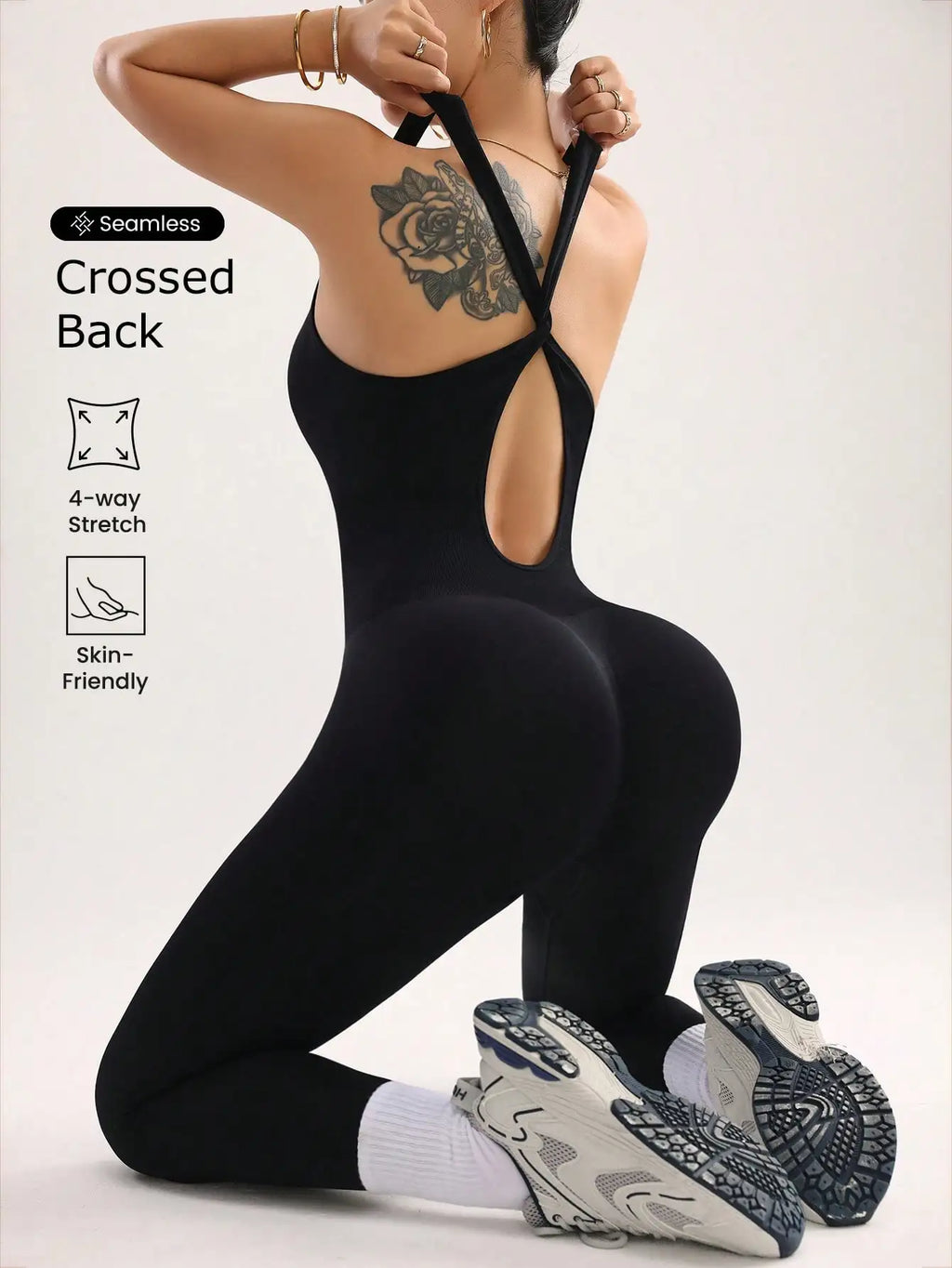 Women Workout Seamless Jumpsuit Yoga Ribbed Bodycon One Piece Square Neck Leggings Romper - Matrix Studios