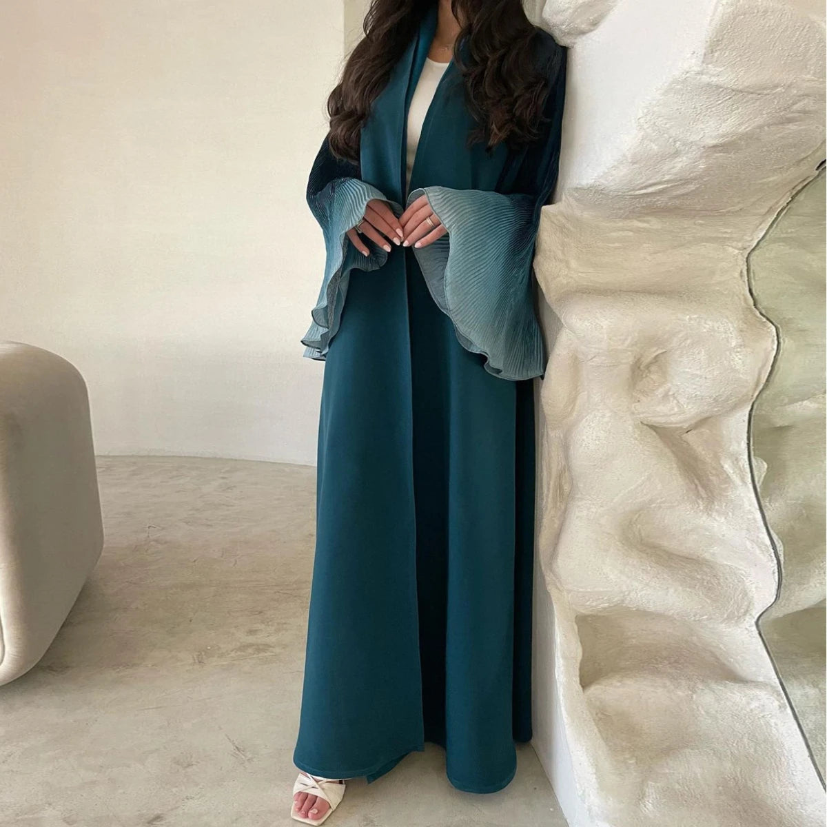 Open Front Abaya Muslim Flare Sleeve Casual Arabian Abayas Middle-East Elegant Turkey Kaftans Women Jilbabs Islamic Maxi Dresses - Matrix-studios.com