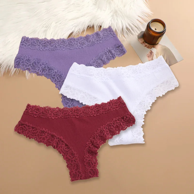 3Pcs/set Women Cotton Lace Panties Floral Intimate Underwear Trendy Patchwork Lace Briefs Female Soft Underpants Lingerie S-XL - Matrix Studios