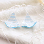 2PCS Women Bra Panties Set Sexy Lingeries Cotton Seamless Kawaii Bikini Lace-up Strap Blue White Striped Suit Female Underwear - Matrix-studios.com