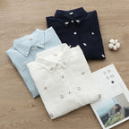 2026 Spring Autumn New Fresh Cotton Yarn Ladies Long Sleeve Shirt Flower Embroidered Women's Casual Shirt Female Blouse Clothes - Matrix-studios.com