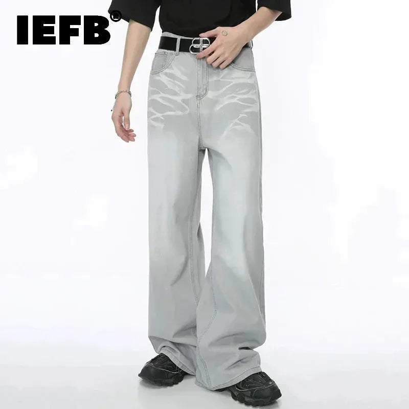 IEFB Straight Male Jeans Vintage Men's Denim Pants Tie-dyed Design Wide Leg Trousers Spring New Stylish Men Clothing 9C4276 - Matrix Studios