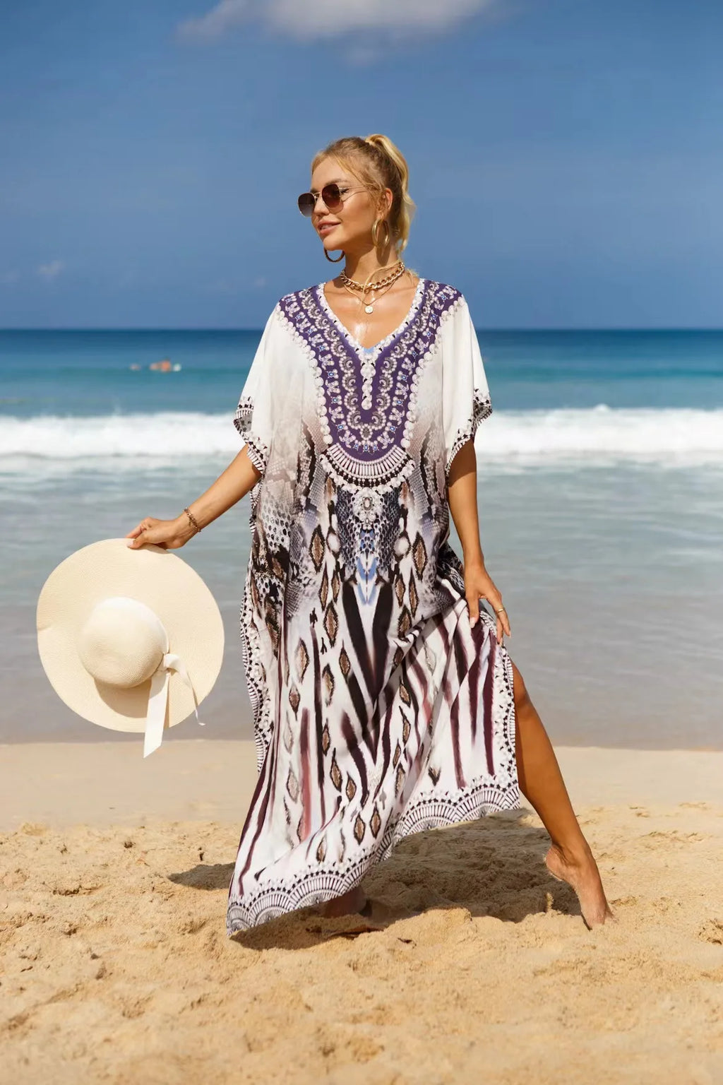 Kaftan Dresses Tropical Printed Cover Ups for Swimwear Women Elegant Maxi Robe Holiday Bathing Suits Dropshipping Hot Sales - Matrix Studios