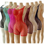 Sexy Fishnet Romper Jumpsuit Deep V Neck hollow Out Elastic Beach Cover Up Women Summer Rave Festival Outfit resort Wear - Matrix Studios