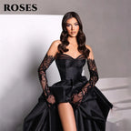 ROSES A Line Black Prom Dresses Sweetheart Stain Party Dresses Pleat Side Split robes du soir Sleeveless Wedding Darty Dresses - Matrix Studios