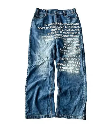 Deeptown Vintage Letter Print Women Man Jeans Y2k Harajuku Washed Wide Leg American Style Denim Pants Baggy Hip Hop Streetwear - Matrix-studios.com