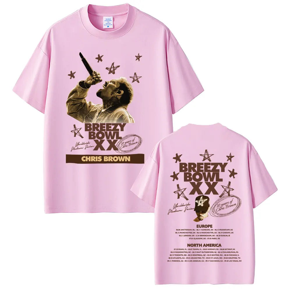 Rapper Chris Brown Breezy Bowl XX Tour 2025 T-shirt Men Women Hip Hop Fashion Pop Music  T Shirts Casual Cotton Vintage T-shirts