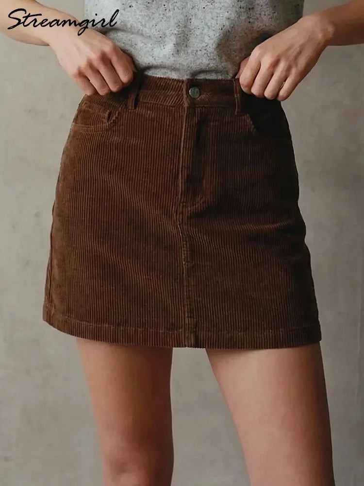 Autumn Corduroy Mini Skirt Burgundy For Women Brown Vintage A Line Short Skirts With Shorts Inside For Women Skirt Corduroy Fall - Matrix-studios.com