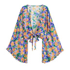 Boho Queens Sun Flower Beach Summer Short Kimono Women 2025 Ruffles Flare Sleeves Vacation Bohemian Bikini Cover-ups - Matrix Studios