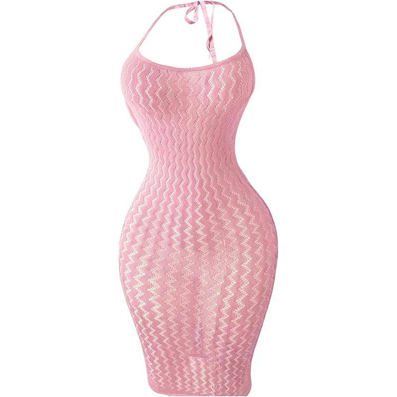 Fishnet Women Sexy Beach Cover Up Dress Women Stretch See Through Sleeveless without Bikini Swimsuit Coverup Mini Beachwea - Matrix Studios